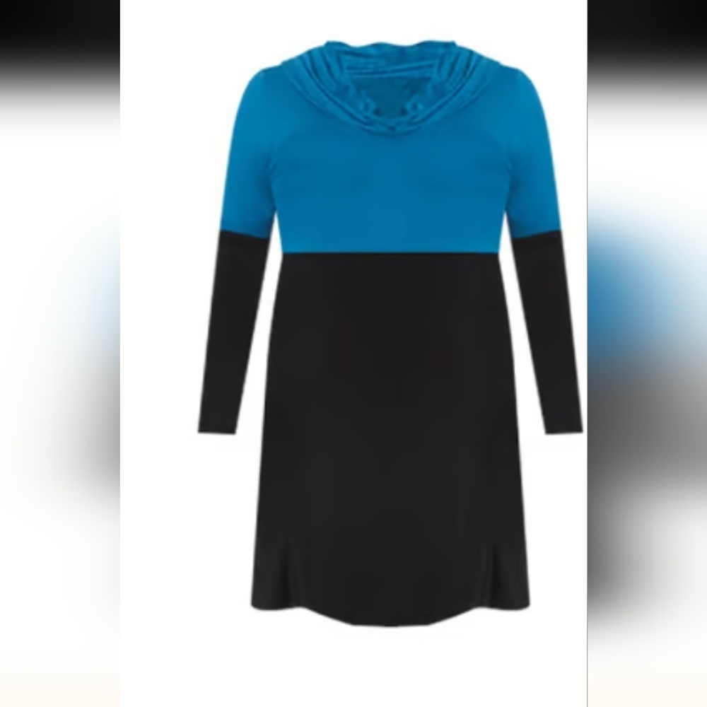 New Karen Kane Women's Color Block cowl neck Teal & black Dress Sz 3x